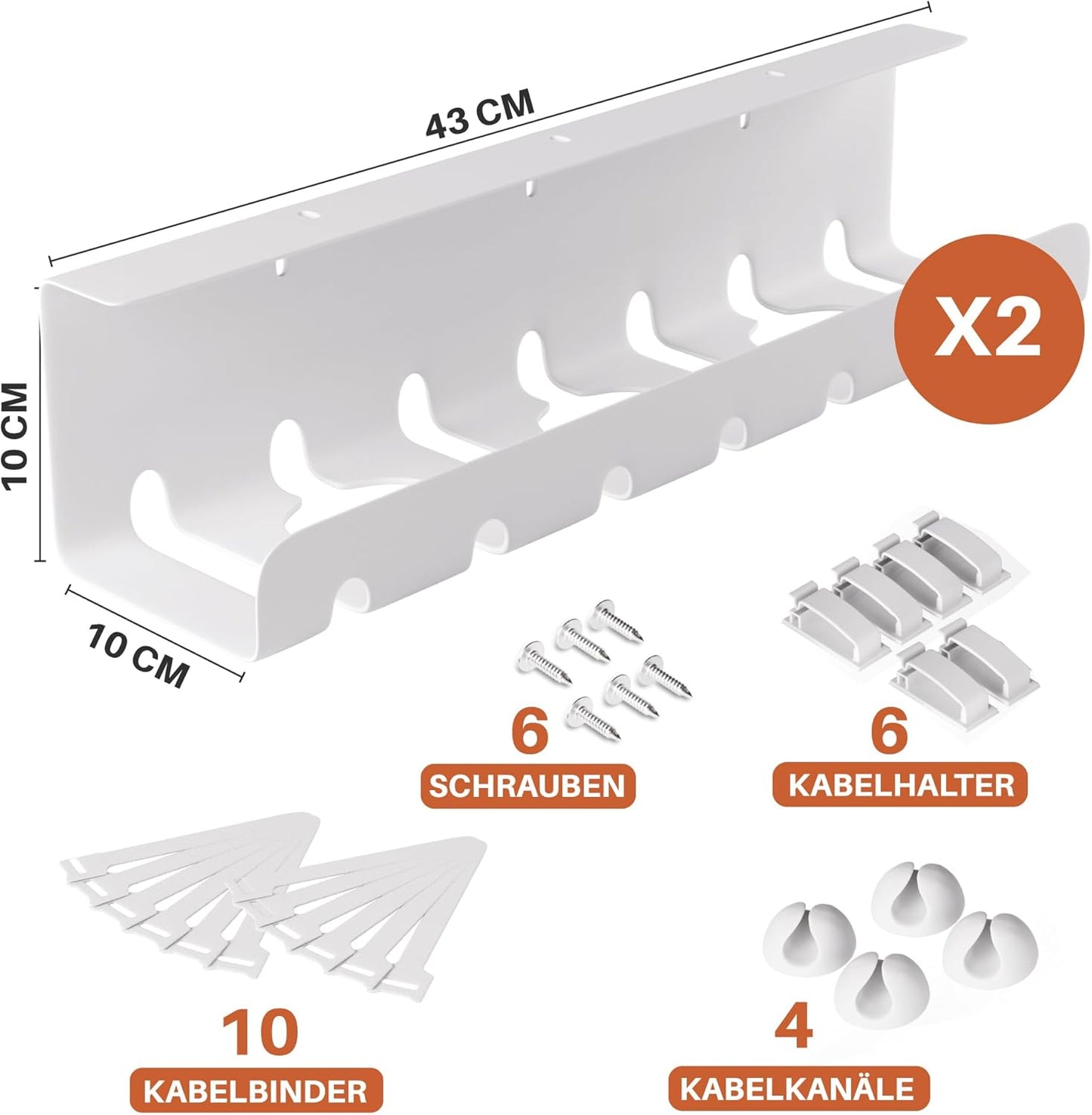 2-Piece Cable Management Desk Set White – No-Drill Cable Organizer for Hiding Cables