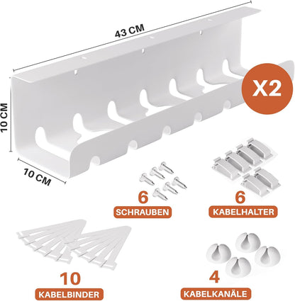 2-Piece Cable Management Desk Set White – No-Drill Cable Organizer for Hiding Cables