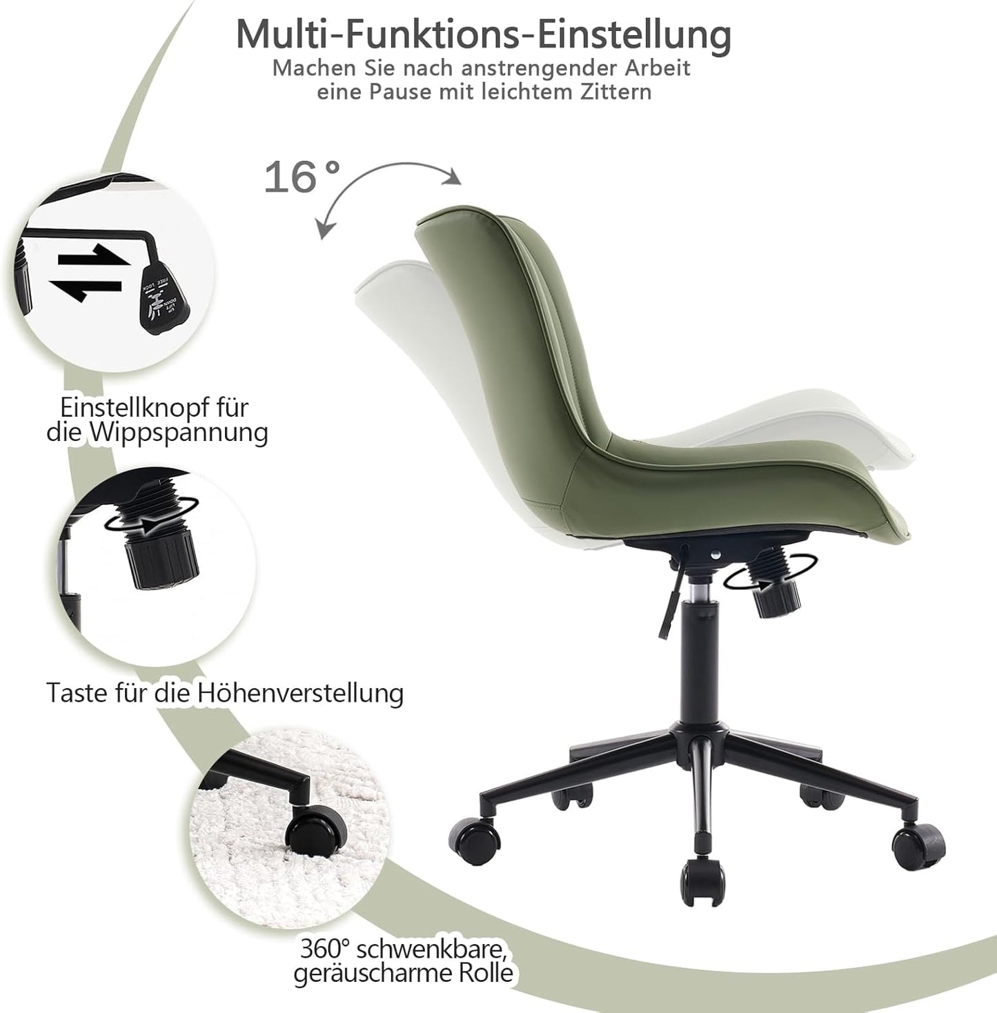 Ergonomic Office Chair, Height-Adjustable Desk Chair, Office Chair with PU Leather & Wheels