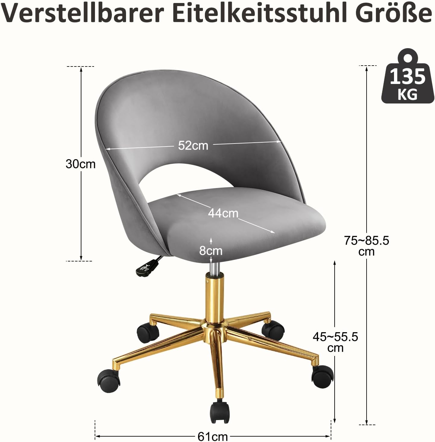 Bürostuhl mit goldenem Gestell Schreibtischstuhl Schminktischstuhl