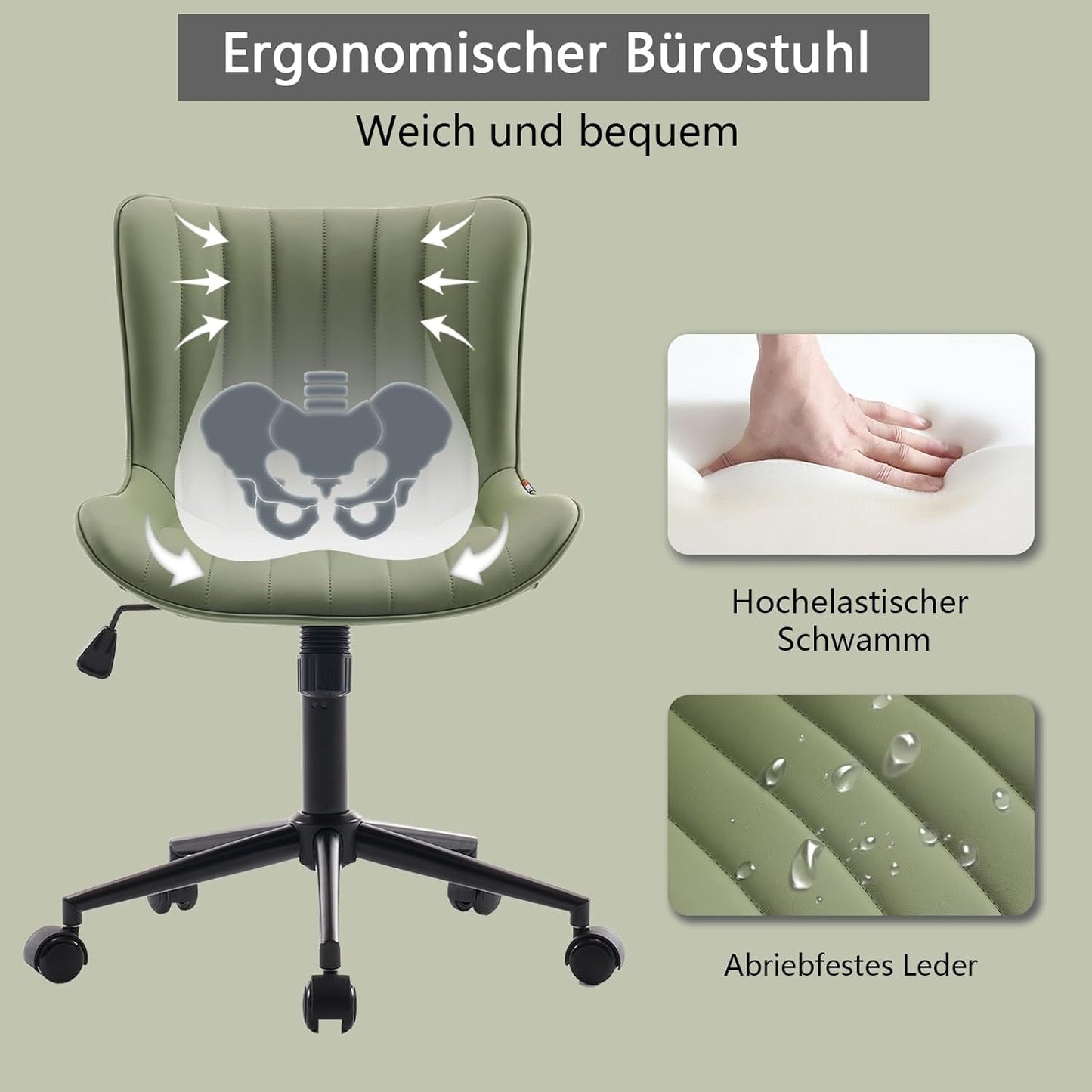 Ergonomic Office Chair, Height-Adjustable Desk Chair, Office Chair with PU Leather & Wheels