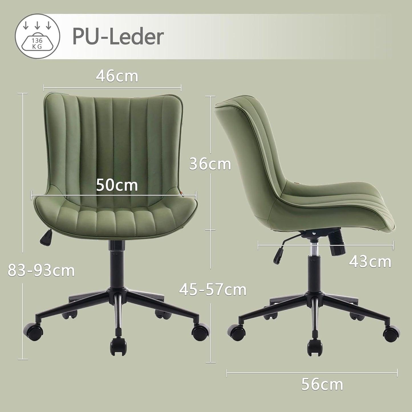 Ergonomic Office Chair, Height-Adjustable Desk Chair, Office Chair with PU Leather & Wheels