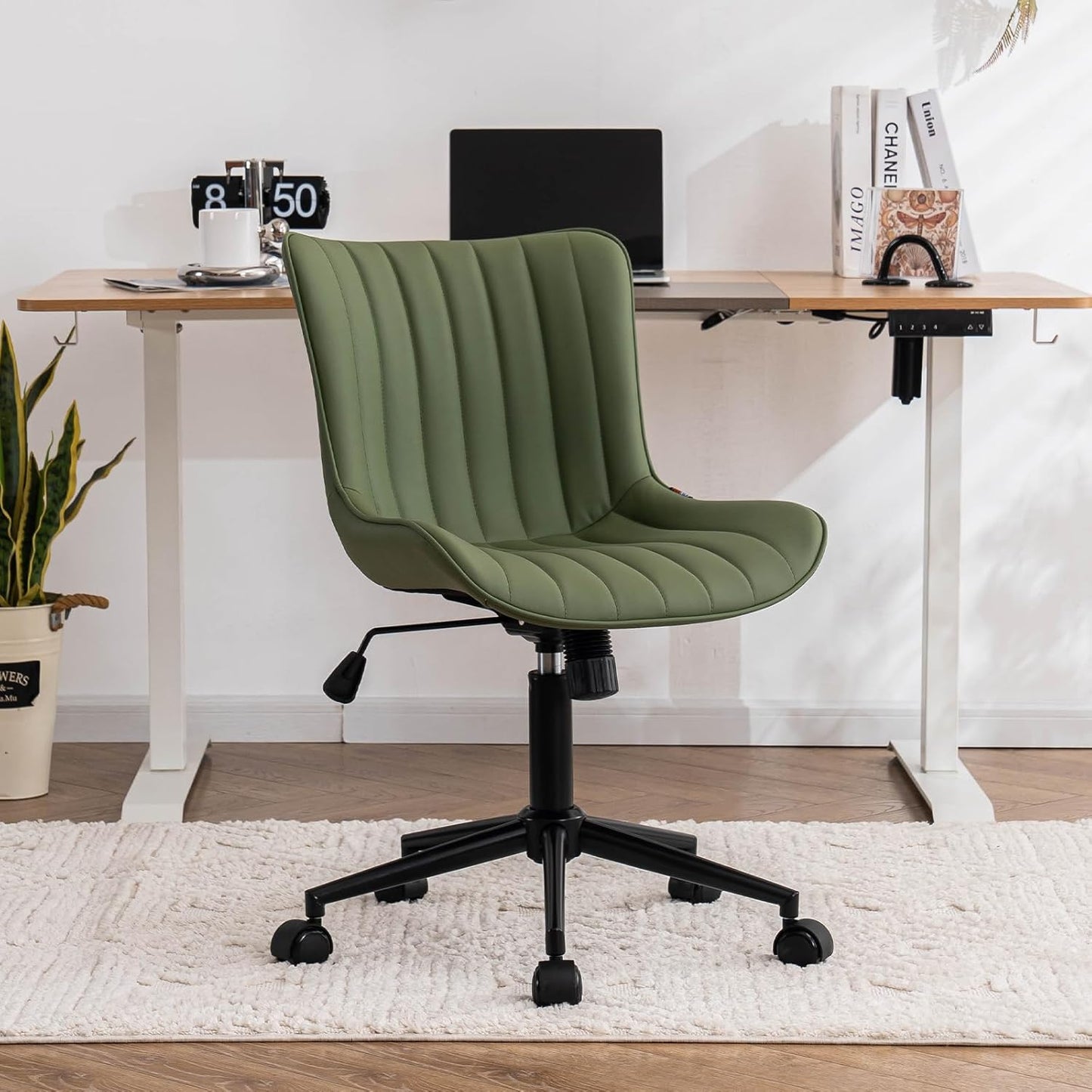 Ergonomic Office Chair, Height-Adjustable Desk Chair, Office Chair with PU Leather & Wheels