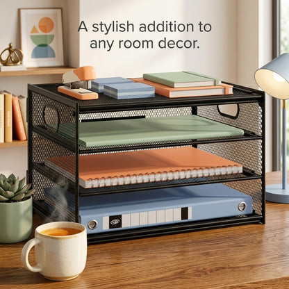 Metal A4 Document Tray, Stackable Filing Trays with 4 Compartments for Office & Home Office