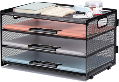 Metal A4 Document Tray, Stackable Filing Trays with 4 Compartments for Office & Home Office