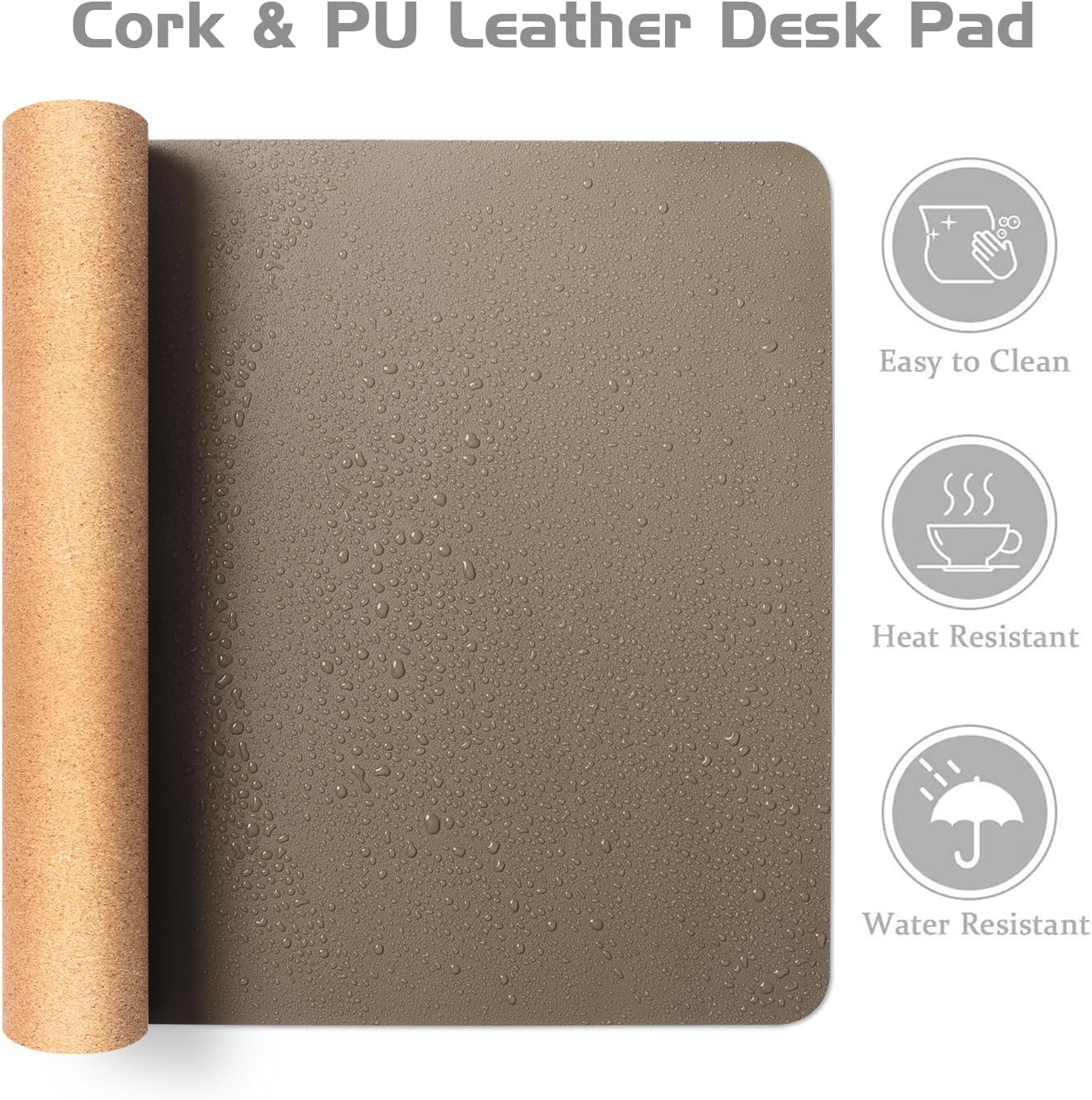 Cork Desk Mat, Reversible Desk Pad with Natural Cork & PU Leather, Mouse Pad/Table Protector Brown