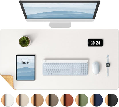Cork Desk Mat, Double-Sided Desk Pad with Natural Cork & PU Leather, Mouse Pad/Table Protector Light Gray
