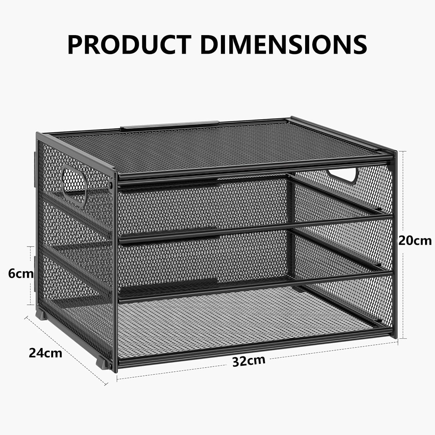 Metal A4 Document Tray, Stackable Filing Trays with 4 Compartments for Office & Home Office