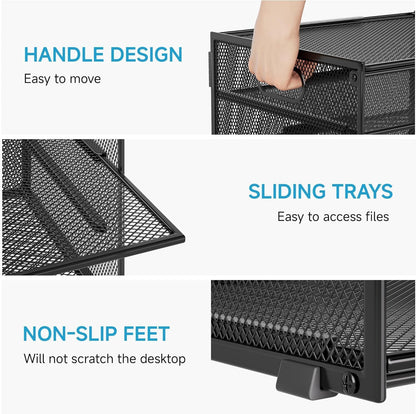Metal A4 Document Tray, Stackable Filing Trays with 4 Compartments for Office & Home Office